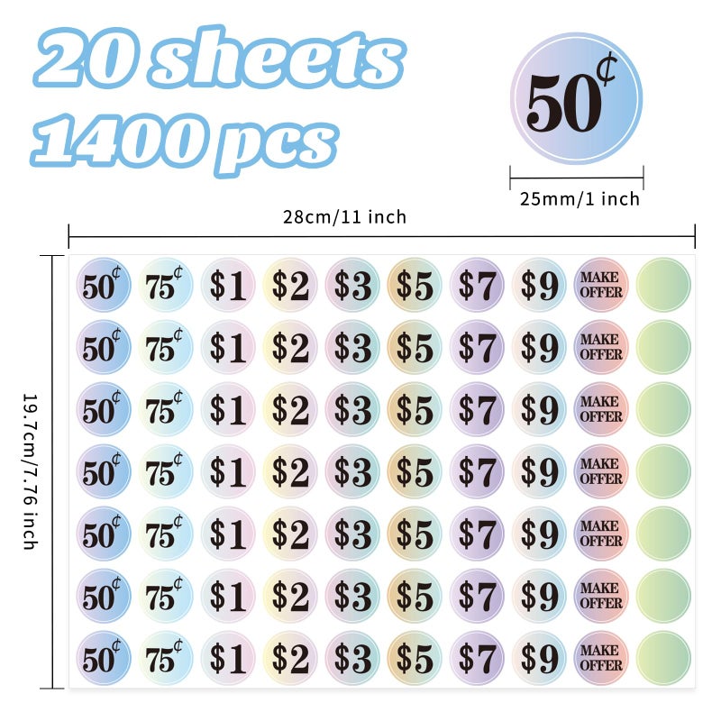 Starboling Garage Sale Stickers,1 inch Small Yard Sale Stickers,1400 Pcs Garage Sale Price Stickers,Gradient Color Flea Market Pre-Printed Pricing Stickers for Retail - Image 2